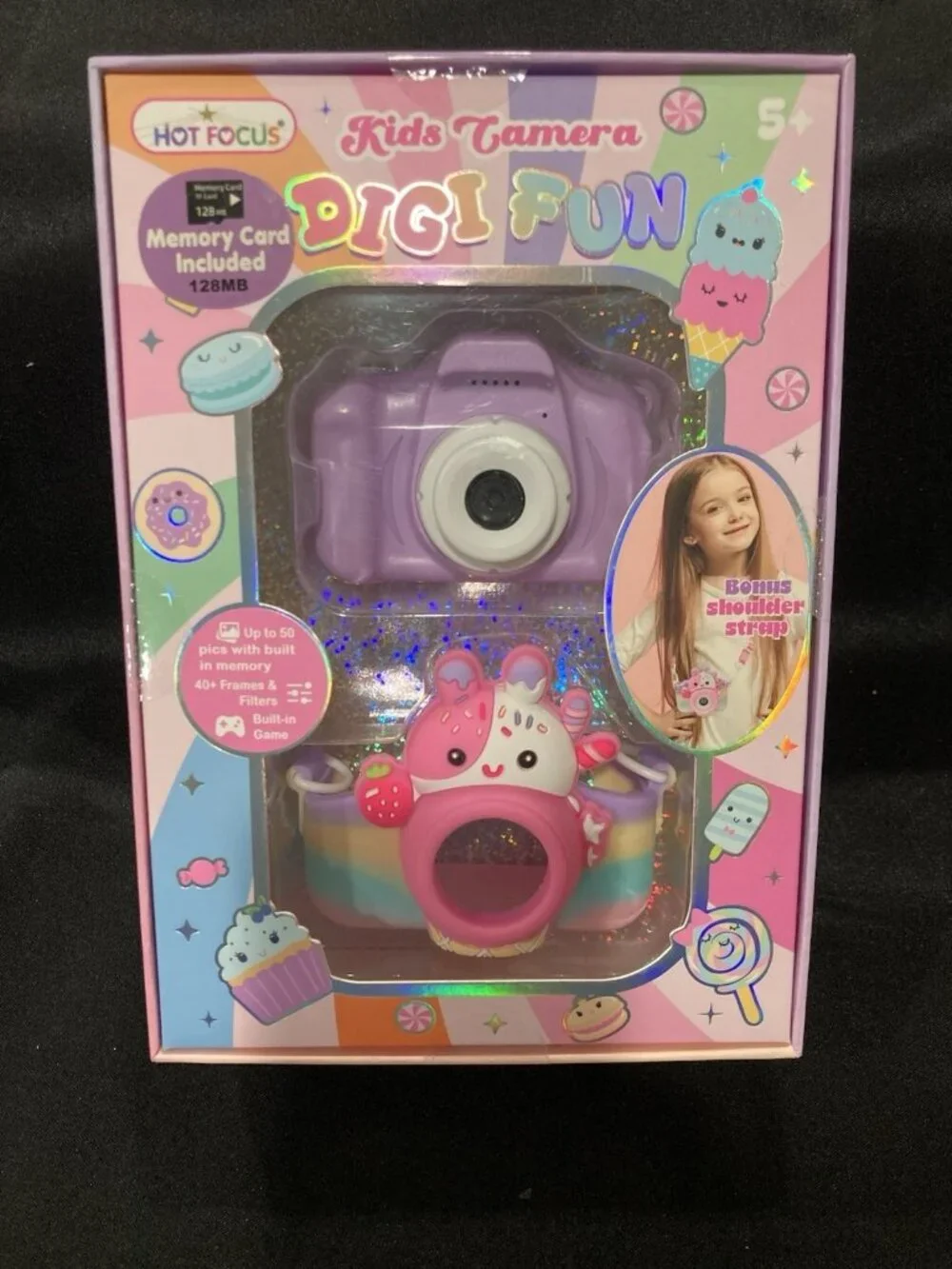 Hot Focus Kids Digital Camera Digi Fun Purple w Strap 128MB